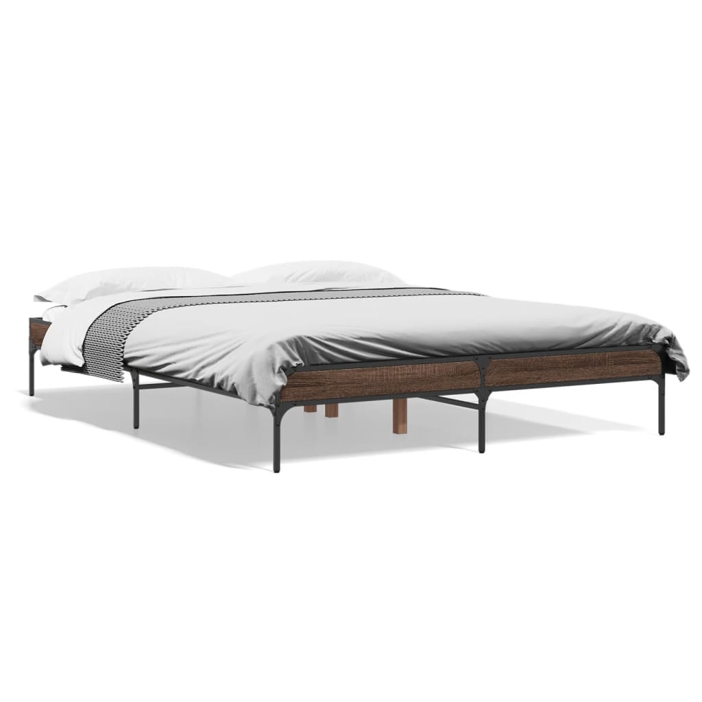 vidaXL Posteľný rám hnedý dub 160x200 cm kompozitné masív a kov