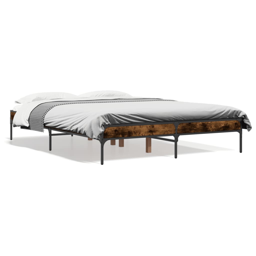vidaXL Posteľný rám dymový dub 140x190 cm kompozitné drevo a kov