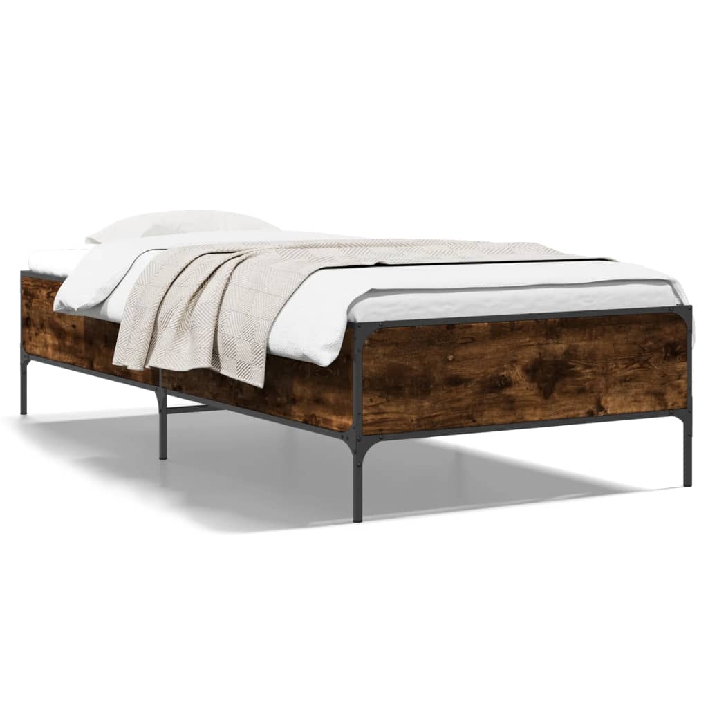 vidaXL Posteľný rám dymový dub 75x190 cm kompozitné drevo a kov
