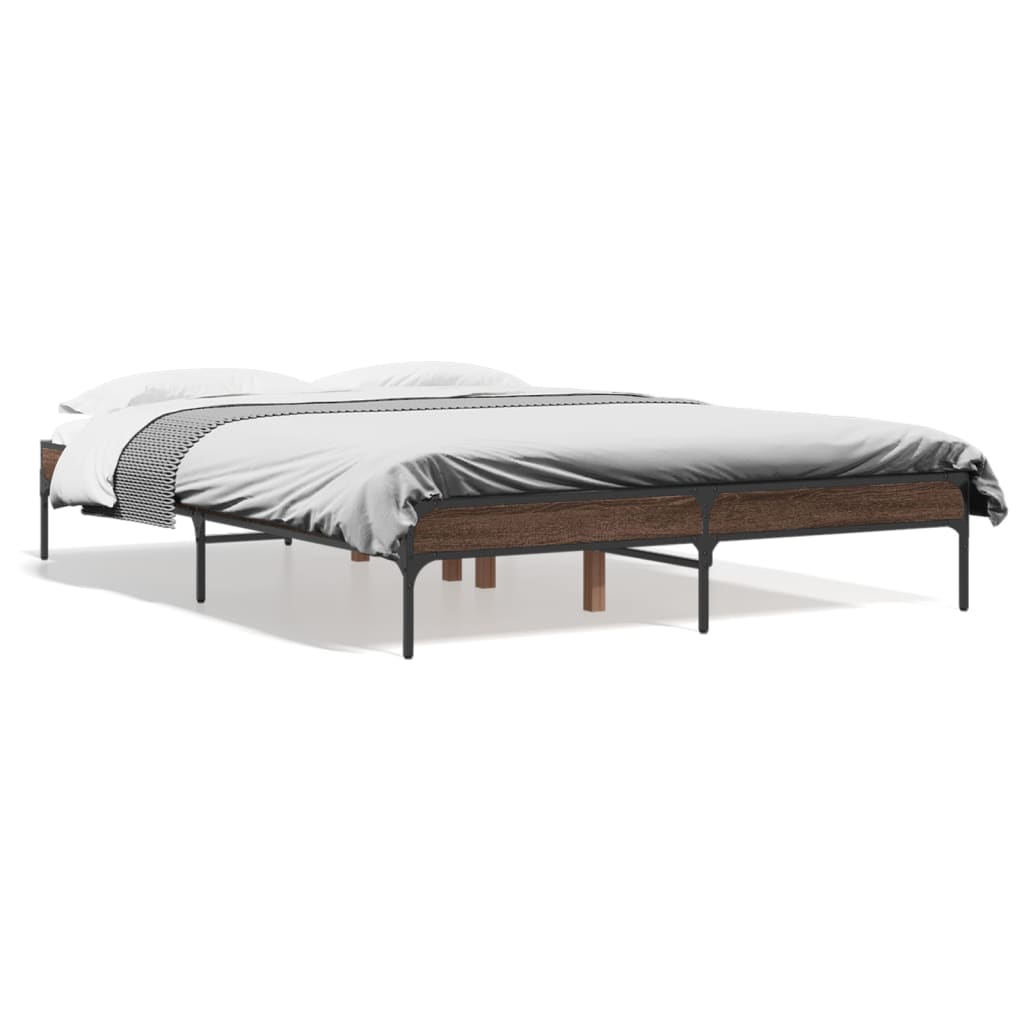 vidaXL Posteľný rám hnedý dub 135x190 cm kompozitné drevo a kov
