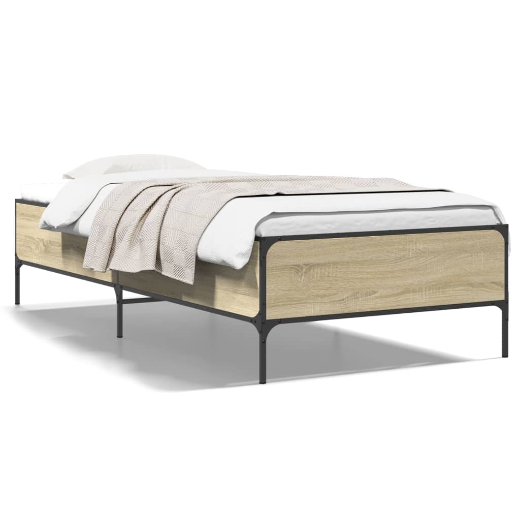 vidaXL Posteľný rám dub sonoma 75x190 cm kompozitné drevo a kov