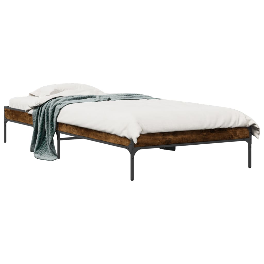 vidaXL Posteľný rám dymový dub 90x190 cm kompozitné drevo a kov