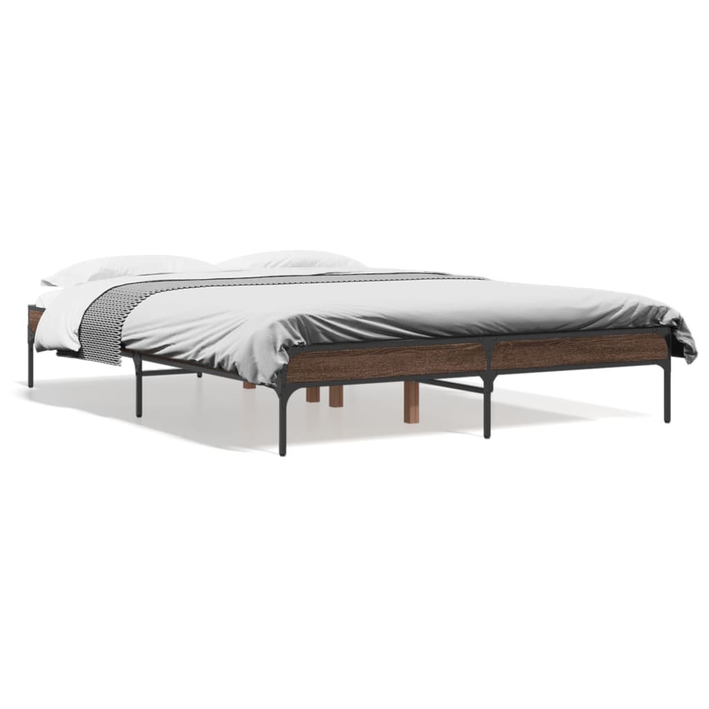 vidaXL Posteľný rám hnedý dub 140x190 cm kompozitné drevo a kov