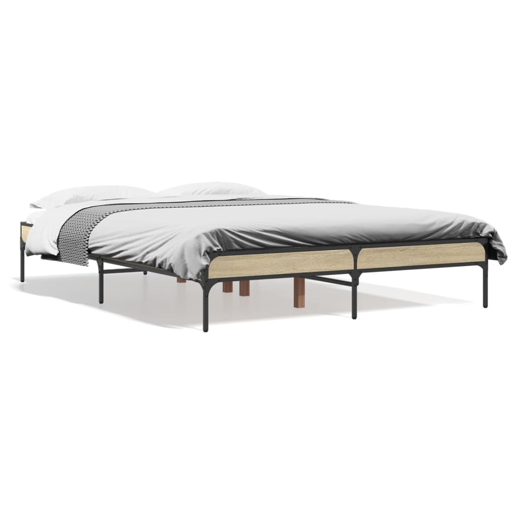 vidaXL Posteľný rám dub sonoma 135x190 cm kompozitné drevo a kov