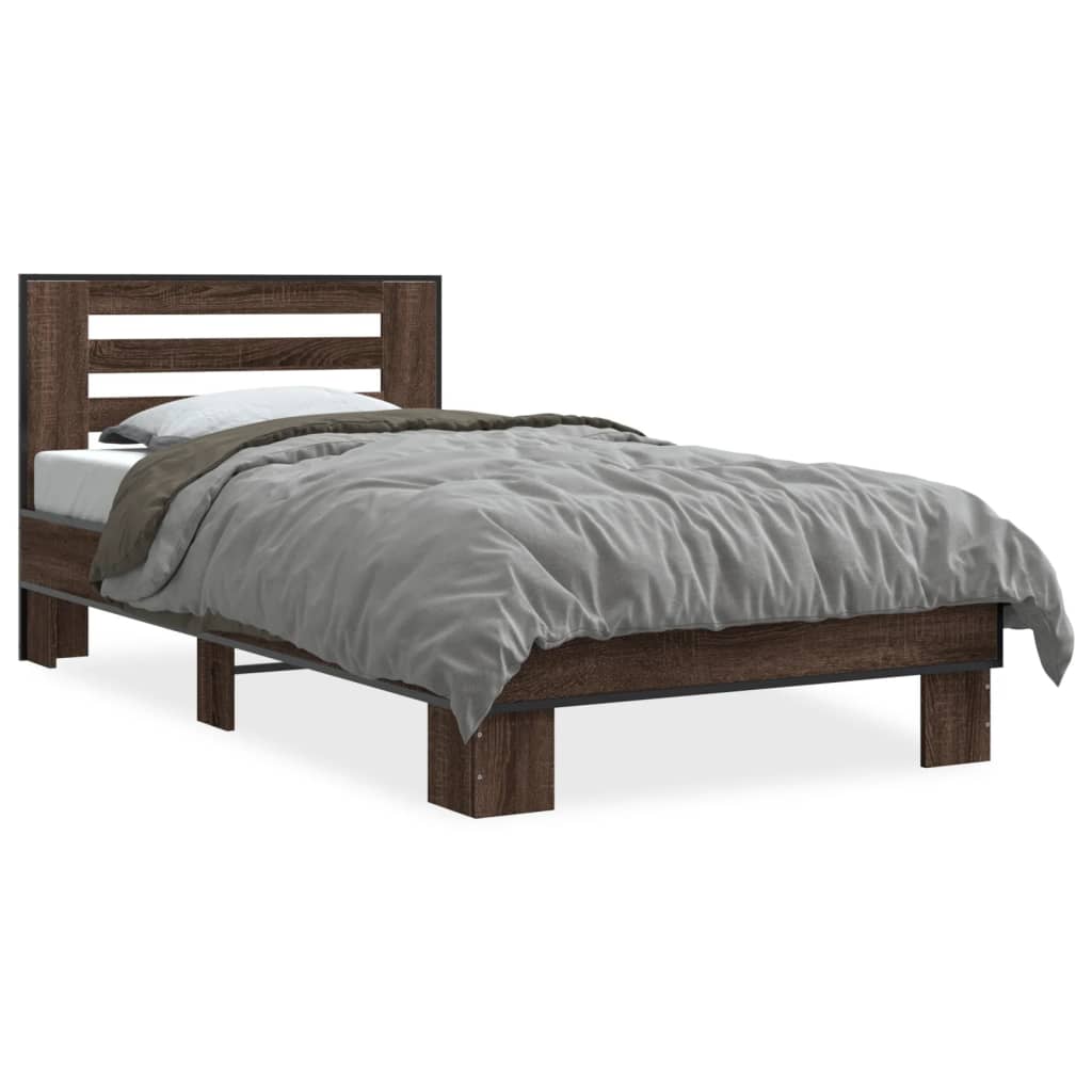 vidaXL Posteľný rám hnedý dub 90x190 cm kompozitné drevo a kov