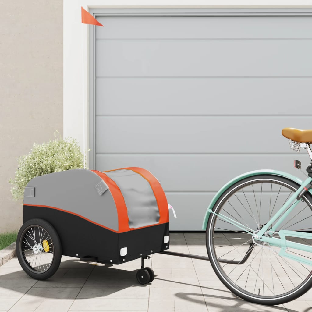 vidaXL Vozík za bicykel, čierno oranžový 45 kg, železo