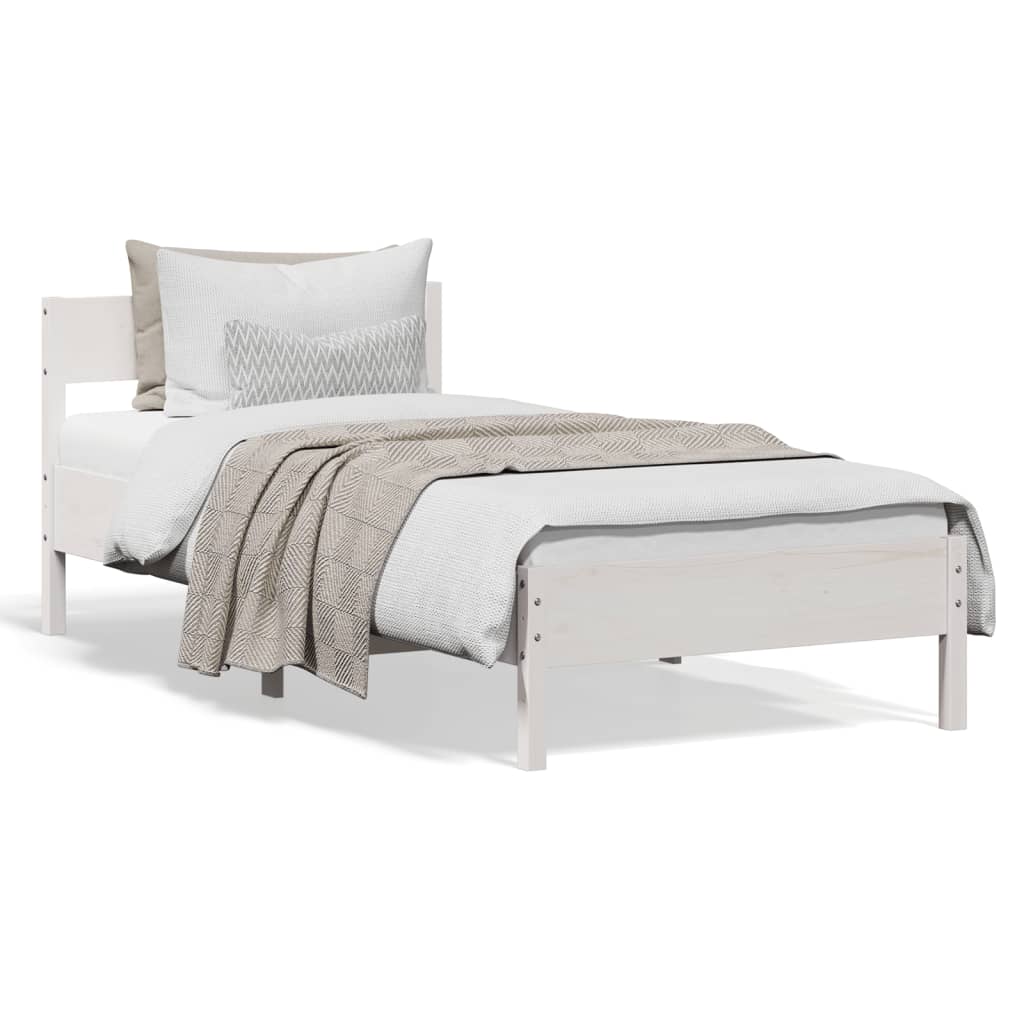 vidaXL Posteľný rám s čelom biely 75x190 cm borovicový masív