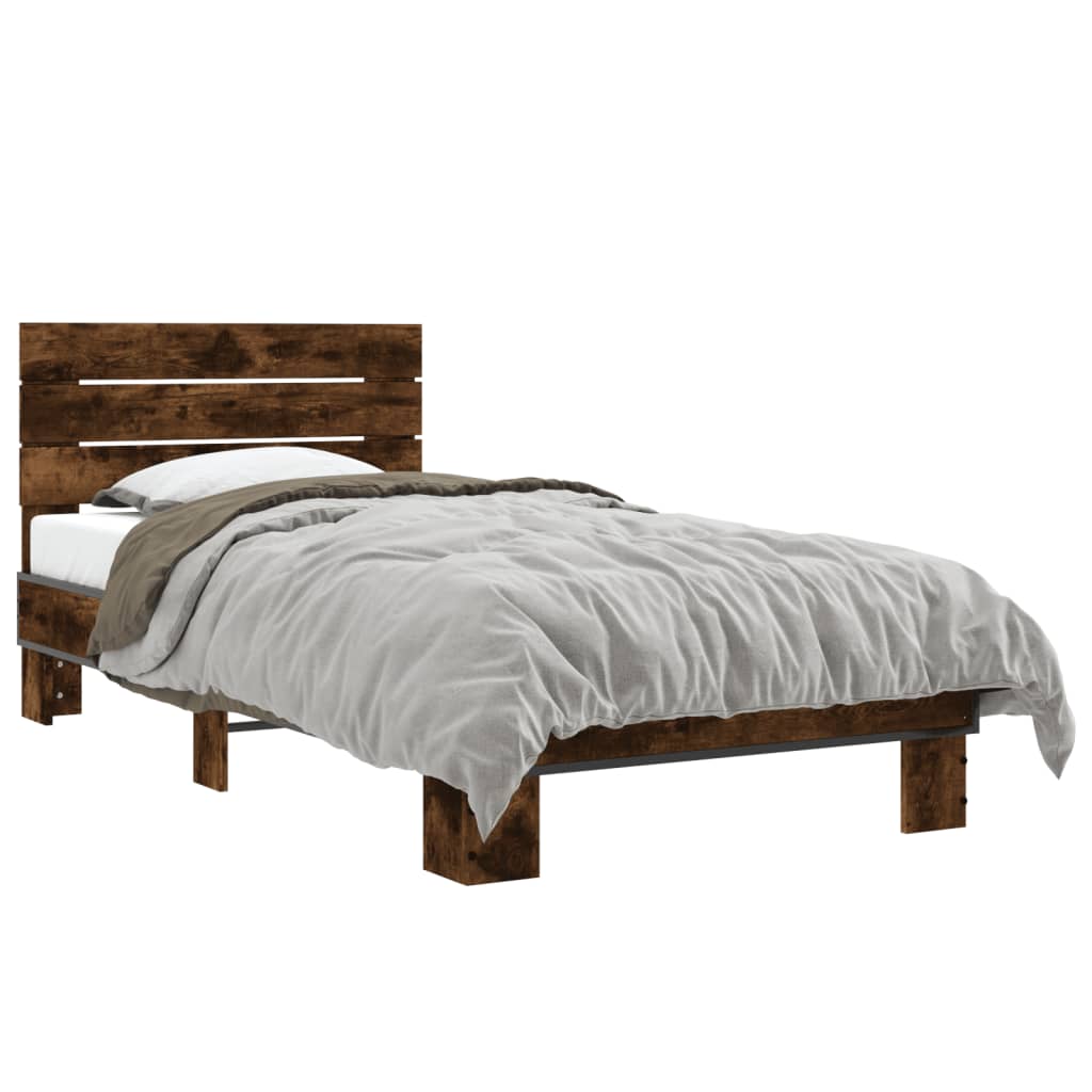 vidaXL Posteľný rám dymový dub 75x190 cm kompozitné drevo a kov