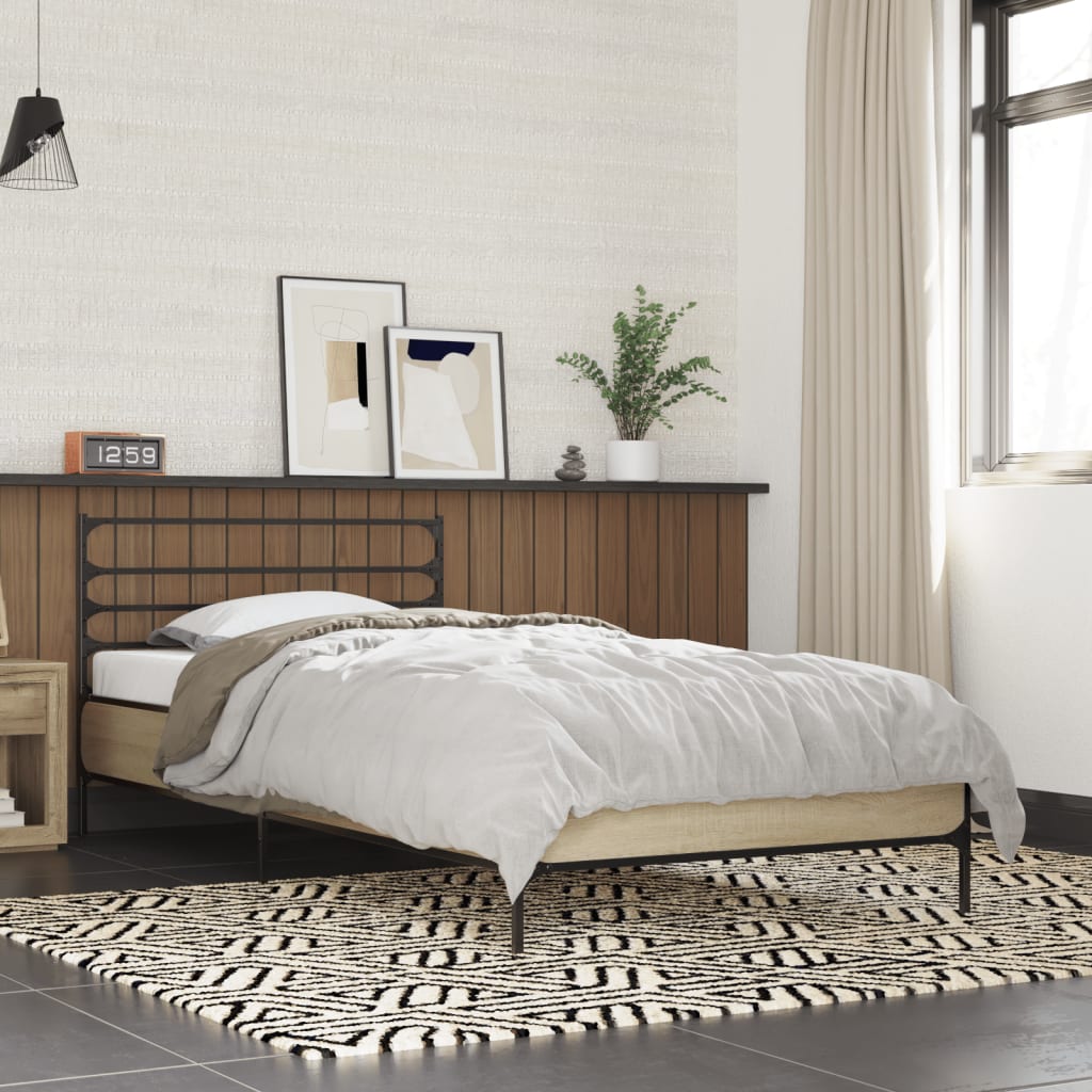 vidaXL Posteľný rám dub sonoma 90x200 cm kompozitné drevo a kov