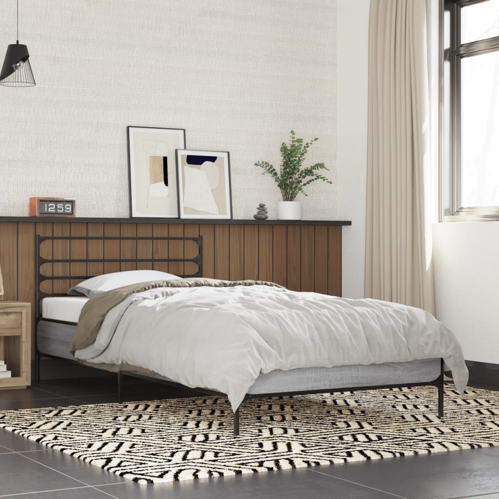 vidaXL Posteľný rám sivý sonoma 90x190 cm kompozitné drevo a kov