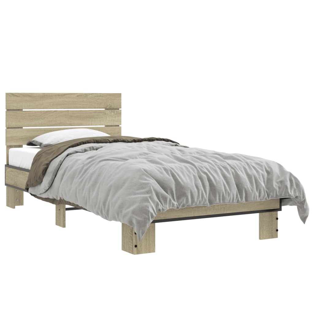 vidaXL Posteľný rám dub sonoma 90x190 cm kompozitné drevo a kov