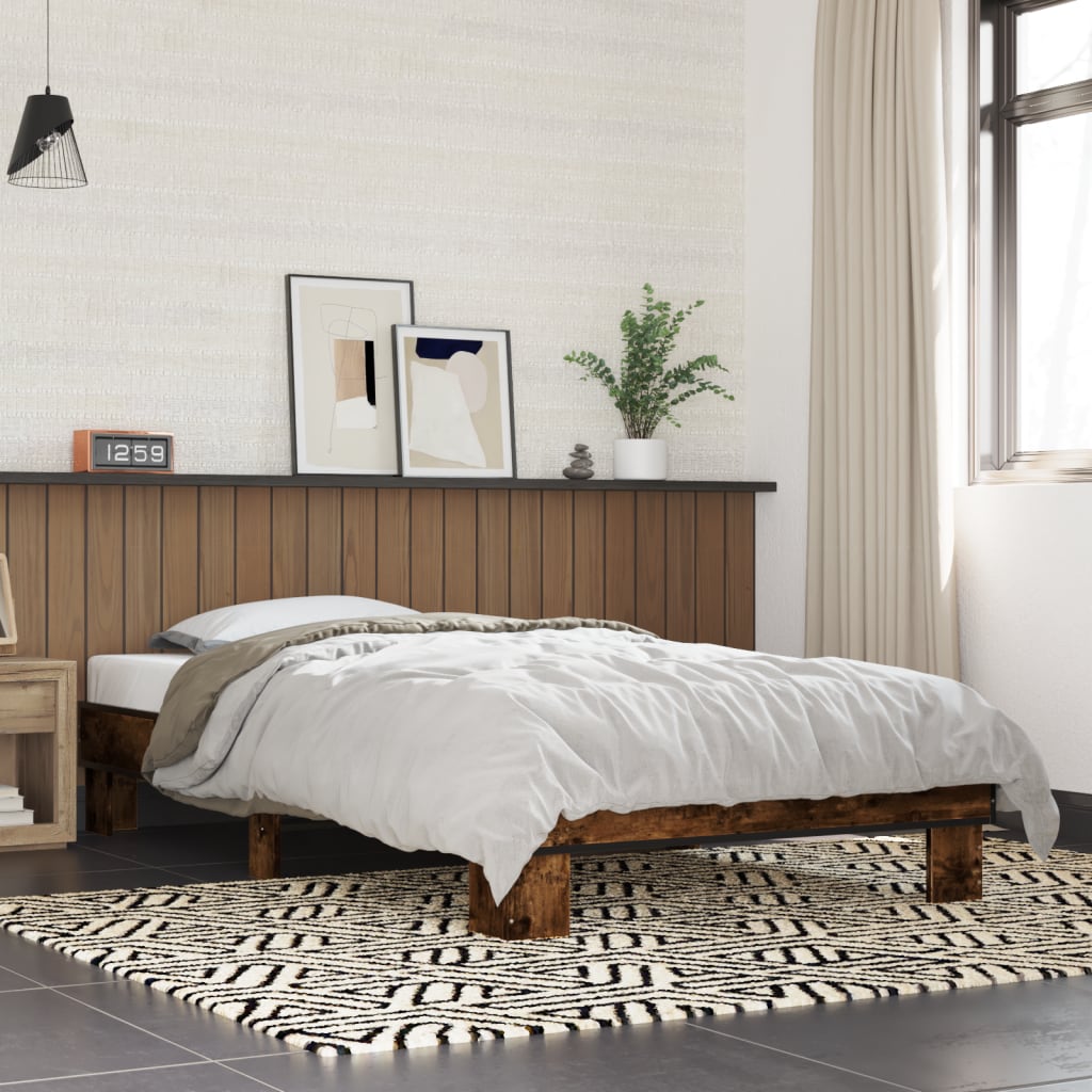 vidaXL Posteľný rám dymový dub 100x200 cm kompozitné drevo a kov