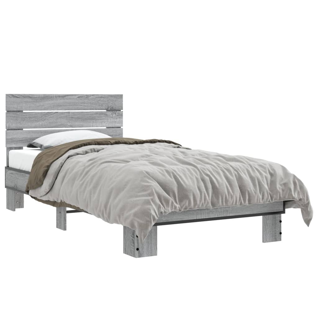 vidaXL Posteľný rám dub sonoma 75x190 cm kompozitné drevo a kov