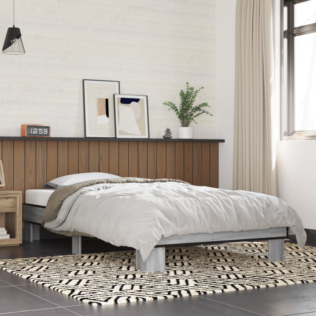 vidaXL Posteľný rám sivý sonoma 90x200 cm kompozitné drevo a kov
