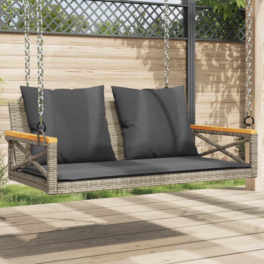 vidaXL Hojdacia lavica s vankúšmi sivá 109x62x40 cm polyratan