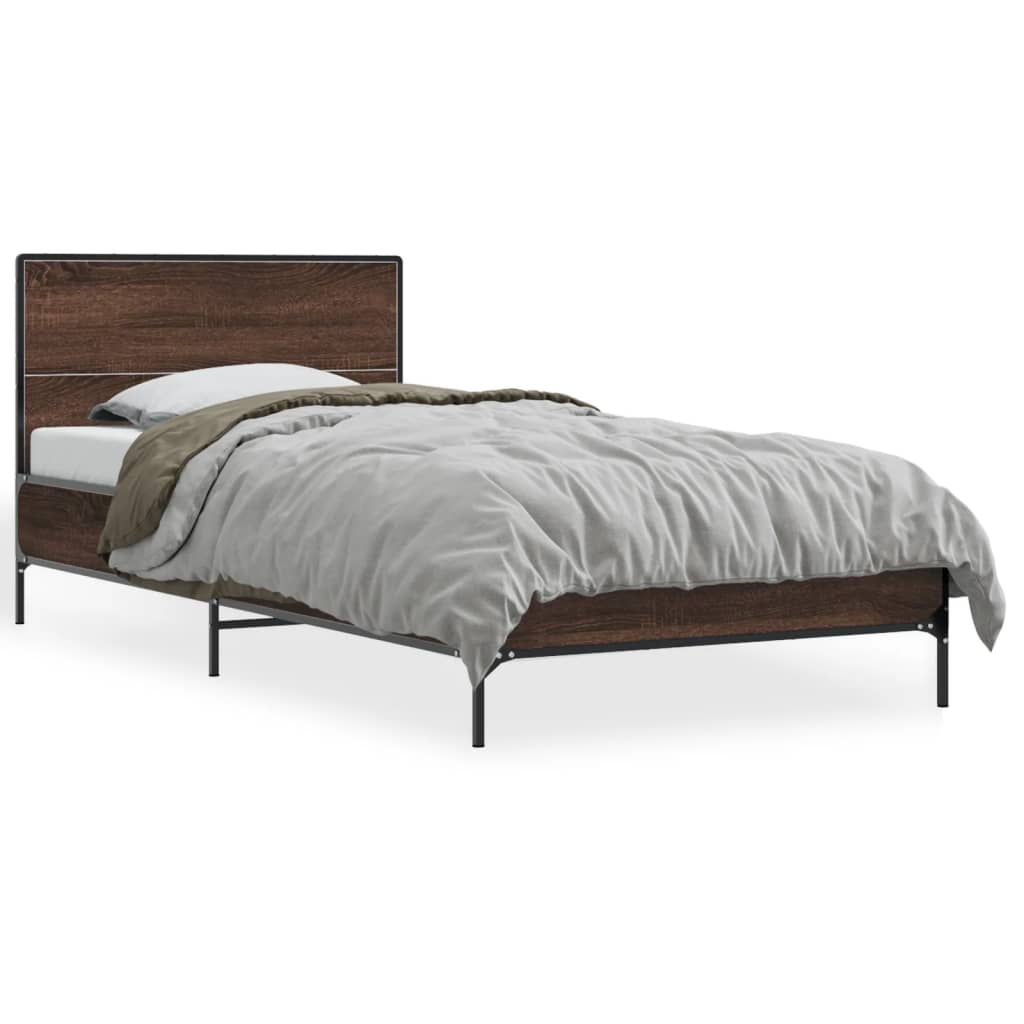 vidaXL Posteľný rám hnedý dub 75x190 cm kompozitné drevo a kov