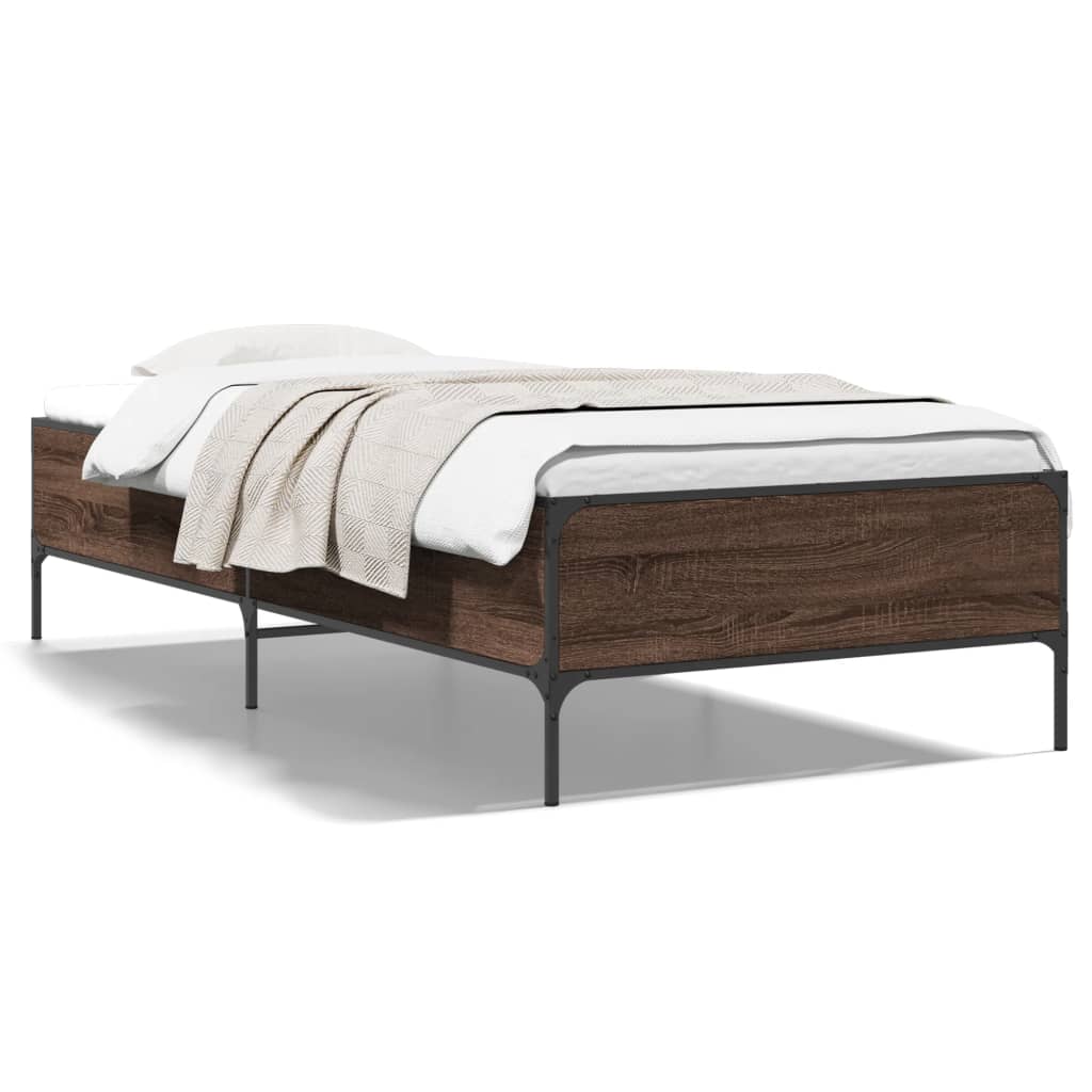 vidaXL Posteľný rám hnedý dub 100x200 cm kompozitné drevo a kov