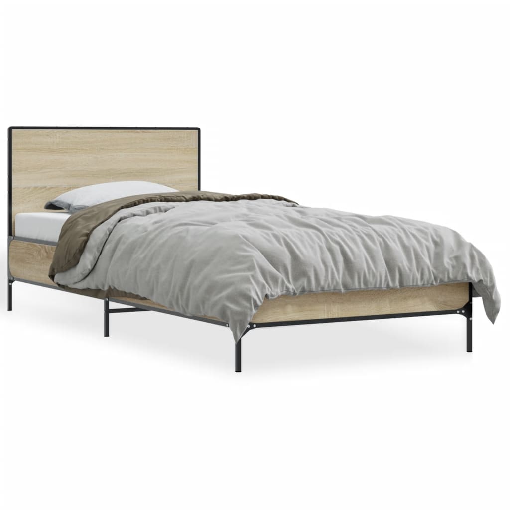 vidaXL Posteľný rám dub sonoma 90x200 cm kompozitné drevo a kov