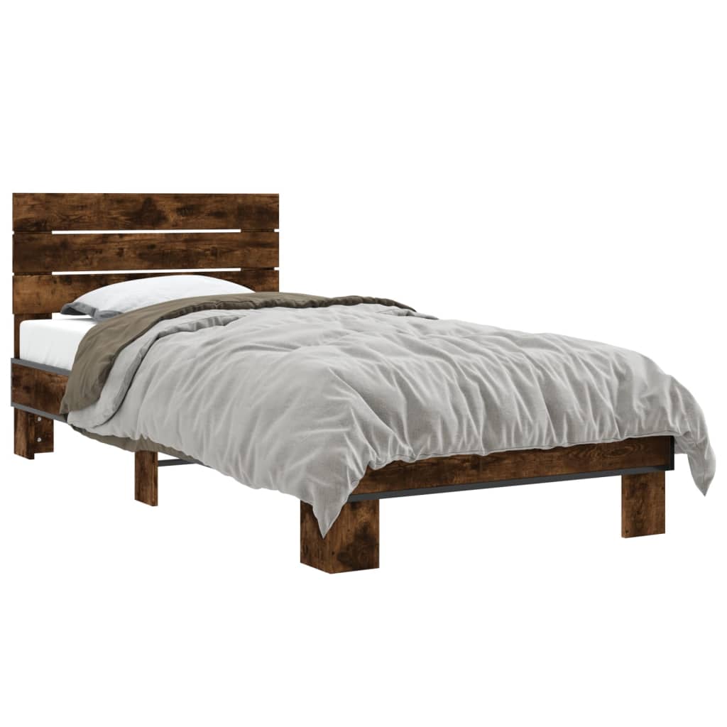 vidaXL Posteľný rám dymový dub 90x200 cm kompozitné drevo a kov