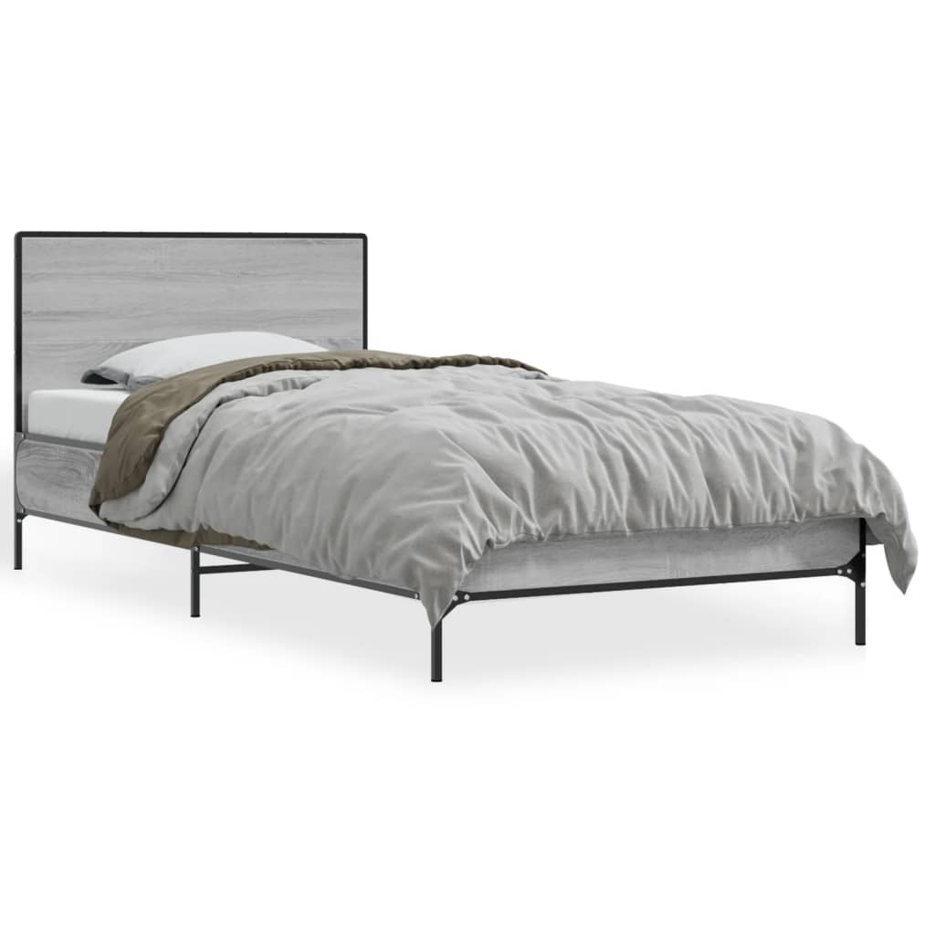 vidaXL Posteľný rám sivý sonoma 90x200 cm kompozitné drevo a kov