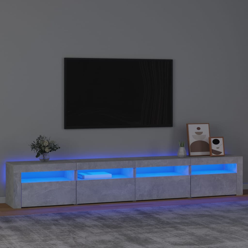 vidaXL TV skrinka s LED svetlami betónová sivá 240 x 35 x 40 cm