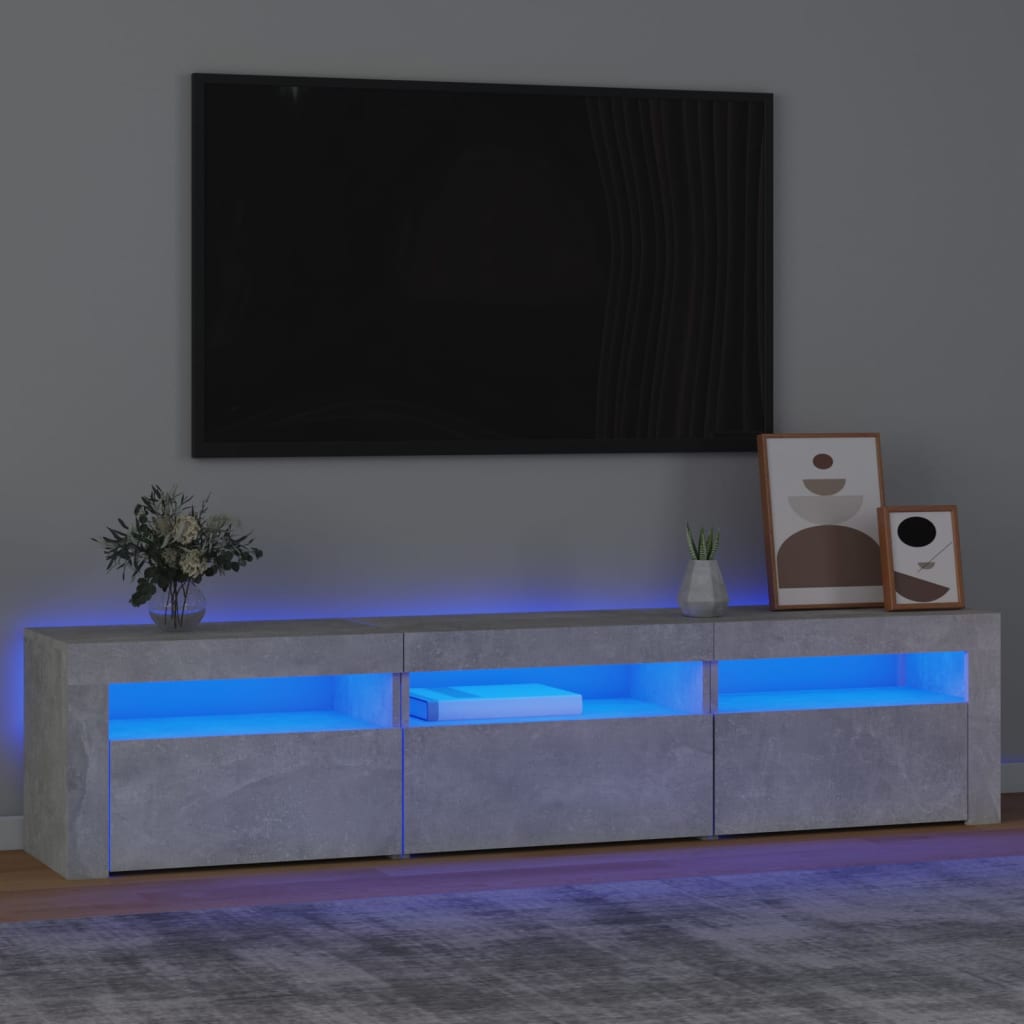 vidaXL TV skrinka s LED svetlami betónová sivá 180x35x40 cm