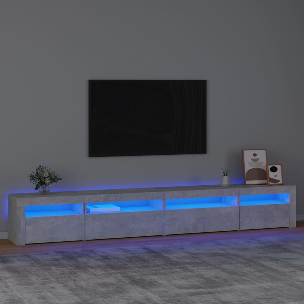 vidaXL TV skrinka s LED svetlami betónová sivá 270 x 35 x 40 cm