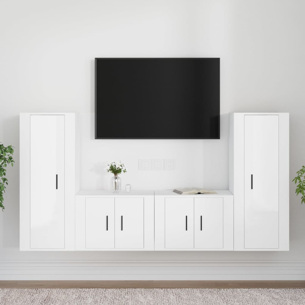 vidaXL 4-dielna súprava TV skriniek vysoký lesk biela spracované drevo
