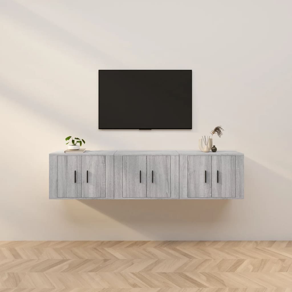 vidaXL Nástenné TV skrinky 3 ks sivé sonoma 57x34,5x40 cm