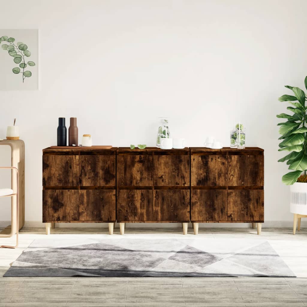 vidaXL Komody 3 ks dymový dub 60x35x70 cm kompozitné drevo