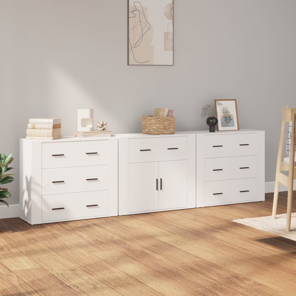vidaXL Komody 3 ks biele spracované drevo