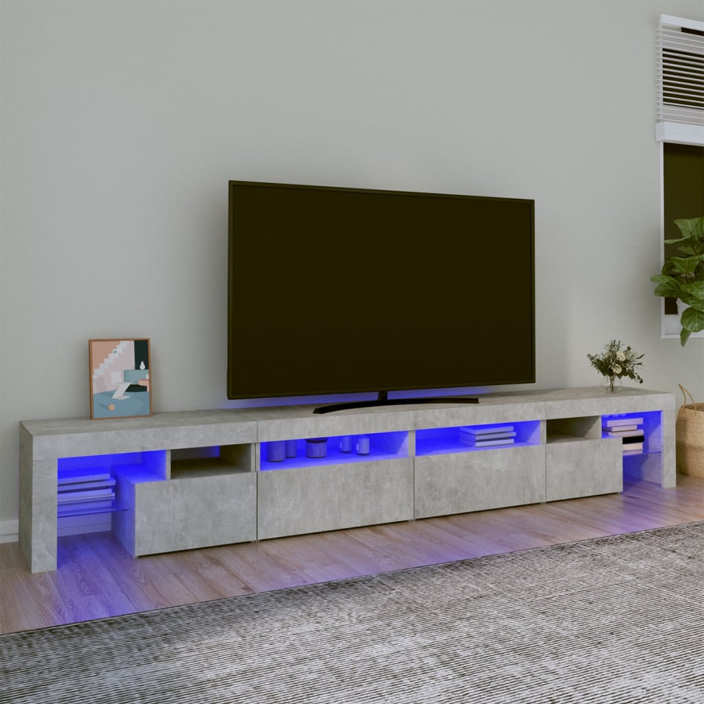 vidaXL TV skrinka s LED svetlami betónová sivá 260 x 36,5 x 40 cm