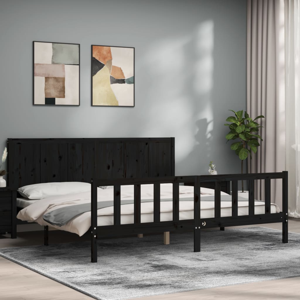 vidaXL Posteľný rám s čelom čierny 200x200 cm masívne drevo