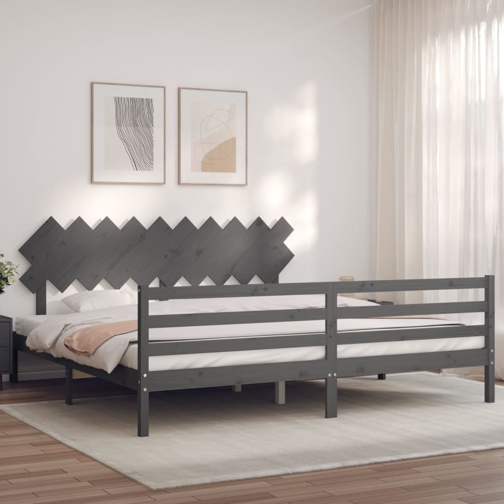 vidaXL Posteľný rám s čelom sivý 200x200 cm masívne drevo