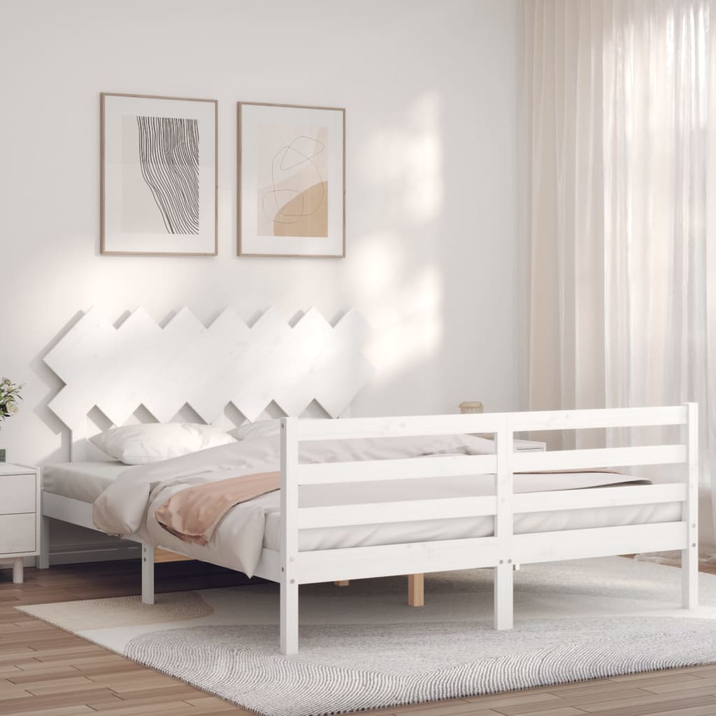 vidaXL Posteľný rám s čelom biely 140x200 cm masívne drevo