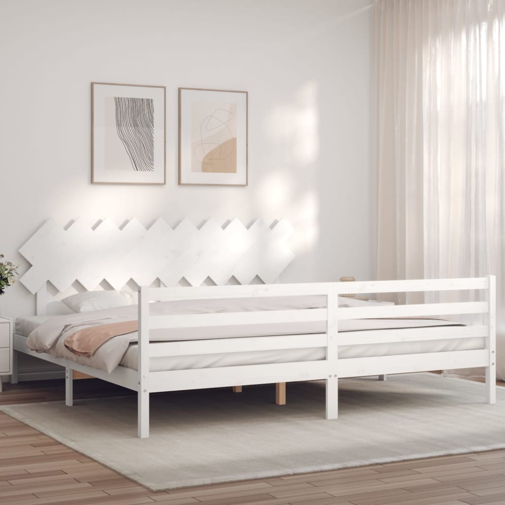 vidaXL Posteľný rám s čelom biely 200x200 cm masívne drevo