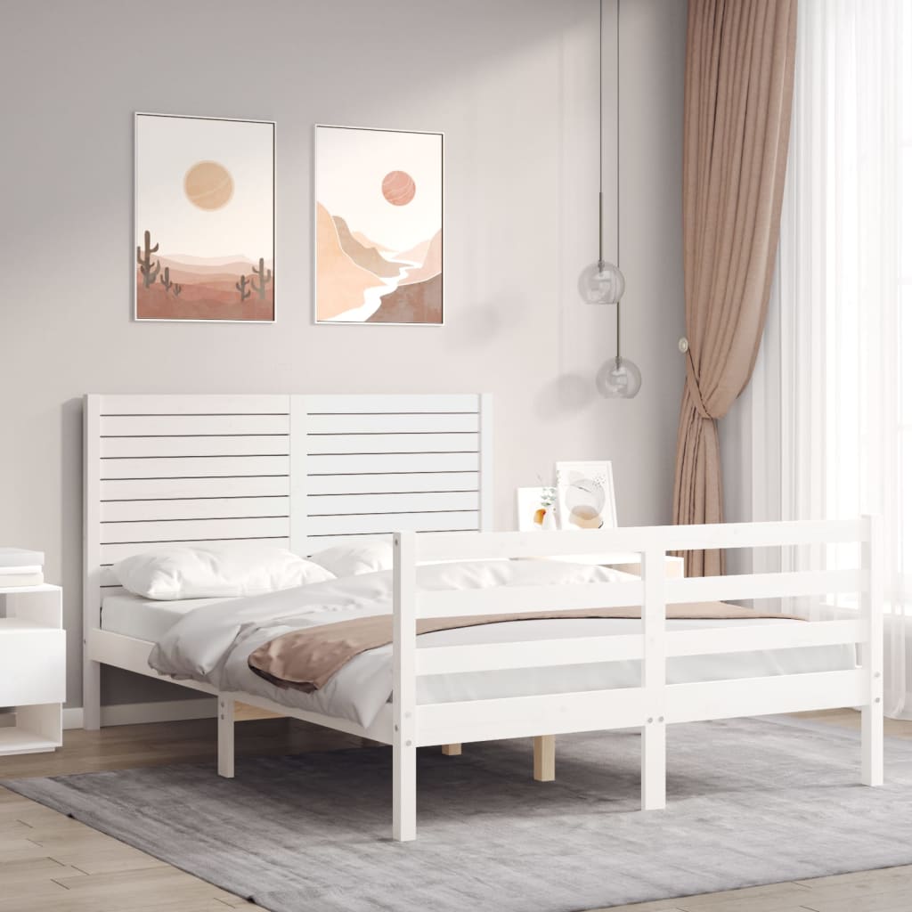 vidaXL Posteľný rám s čelom biely 120x200 cm masívne drevo