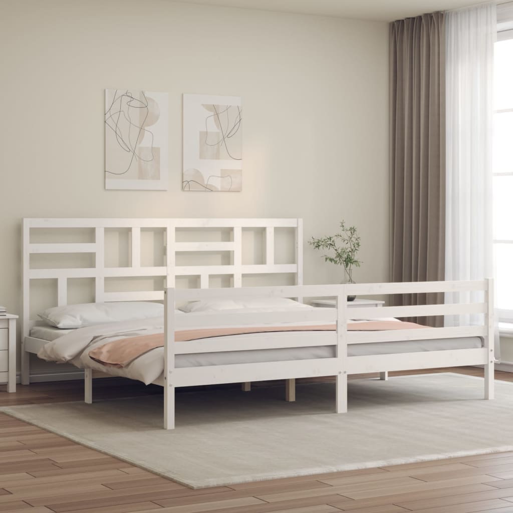 vidaXL Posteľný rám s čelom biely 200x200 cm masívne drevo