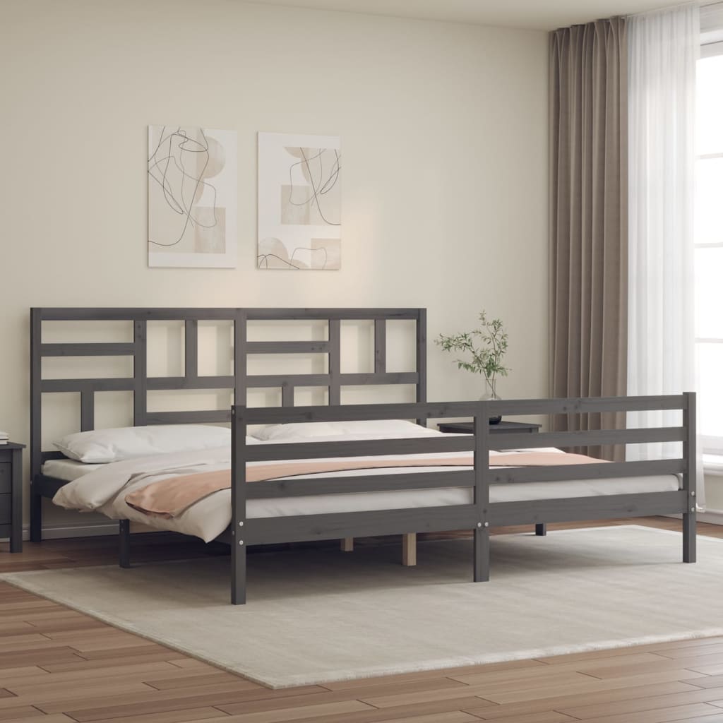 vidaXL Posteľný rám s čelom sivý 200x200 cm masívne drevo