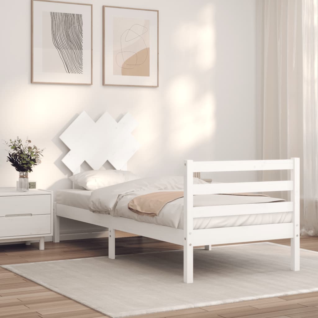 vidaXL Posteľný rám s čelom biely 90x200 cm masívne drevo