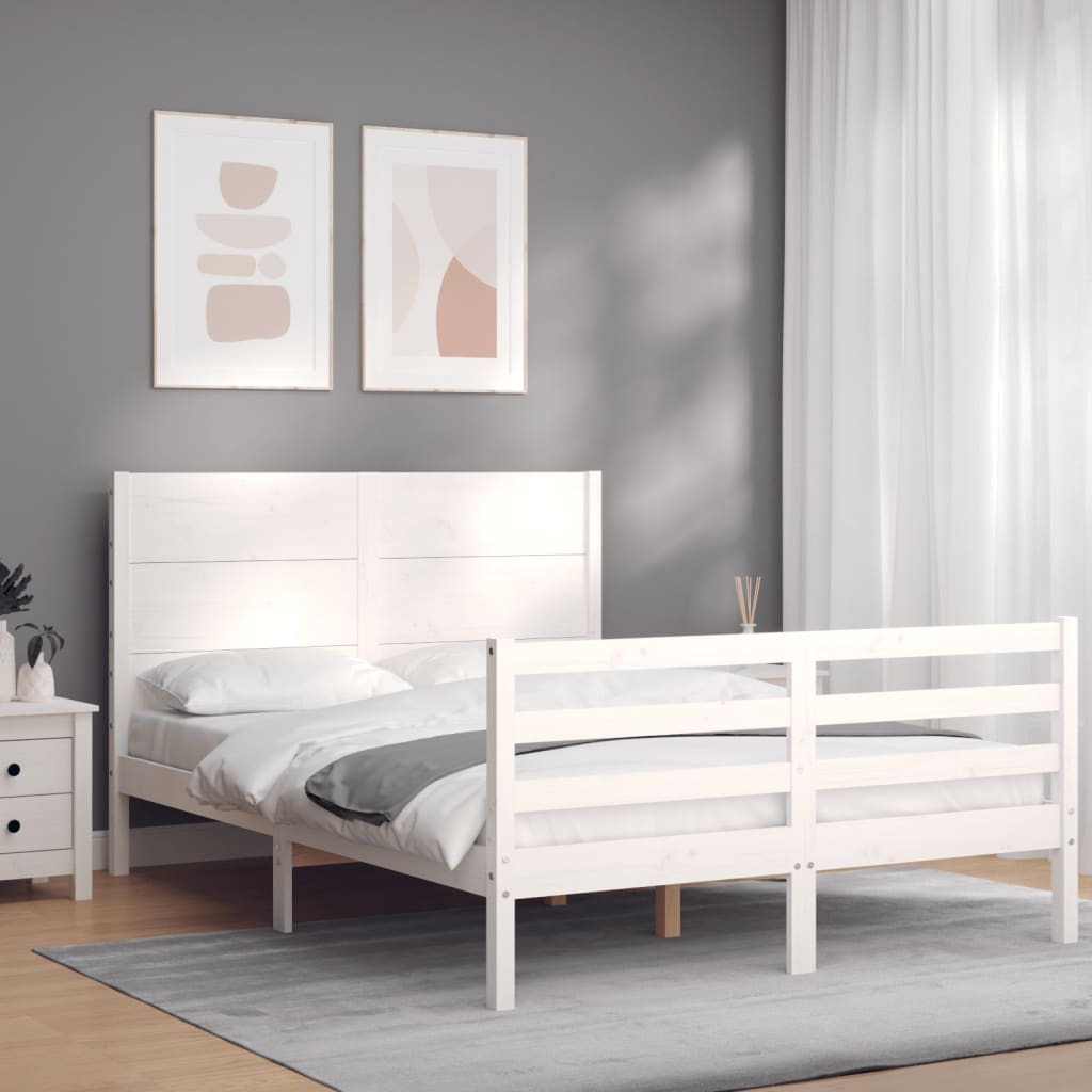 vidaXL Posteľný rám s čelom biely 140x200 cm masívne drevo