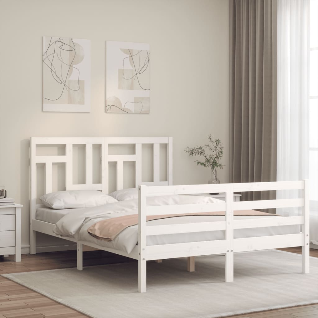 vidaXL Posteľný rám s čelom biely 140x200 cm masívne drevo