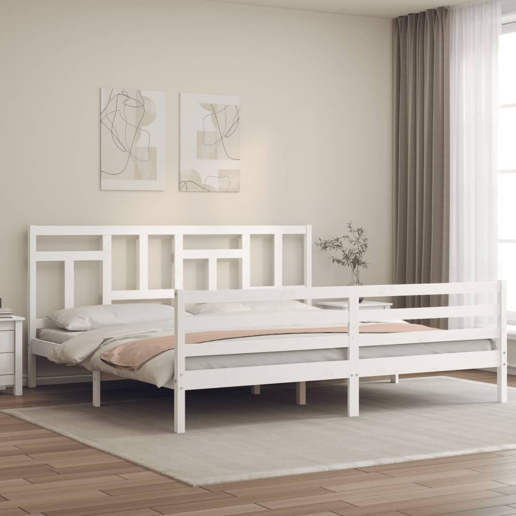 vidaXL Posteľný rám s čelom biely 200x200 cm masívne drevo