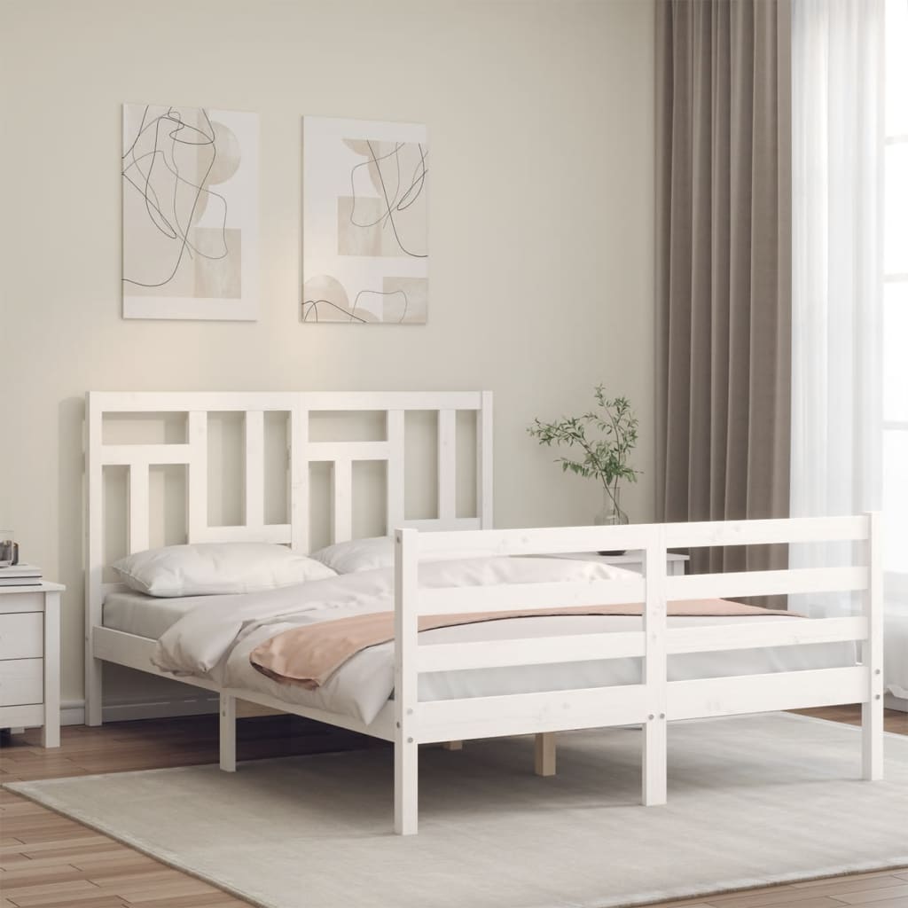 vidaXL Posteľný rám s čelom biely 120x200 cm masívne drevo