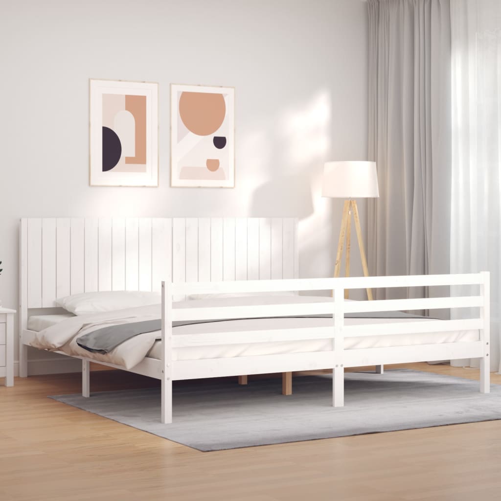 vidaXL Posteľný rám s čelom biely 200x200 cm masívne drevo