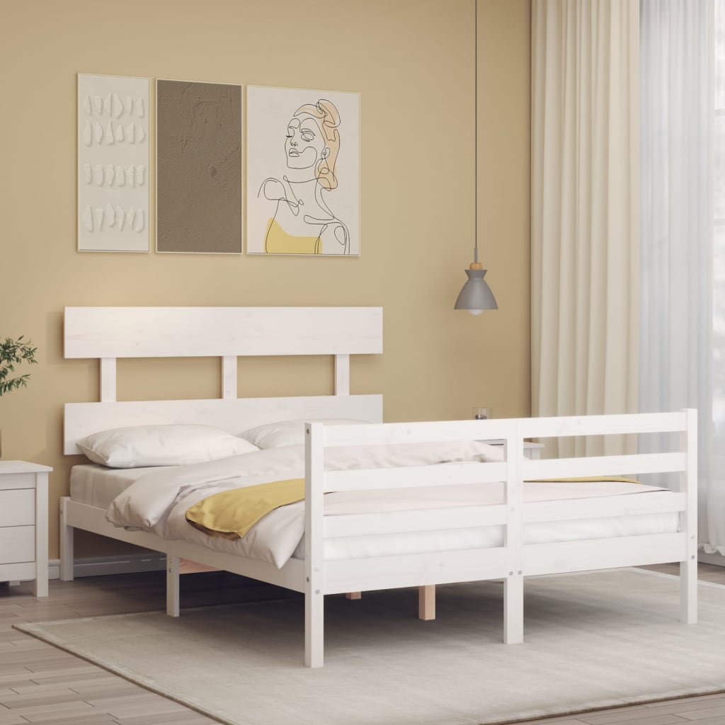 vidaXL Posteľný rám s čelom biely 120x200 cm masívne drevo