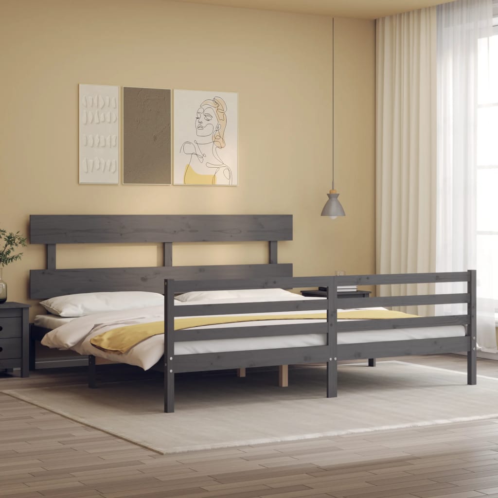 vidaXL Posteľný rám s čelom sivý 200x200 cm masívne drevo
