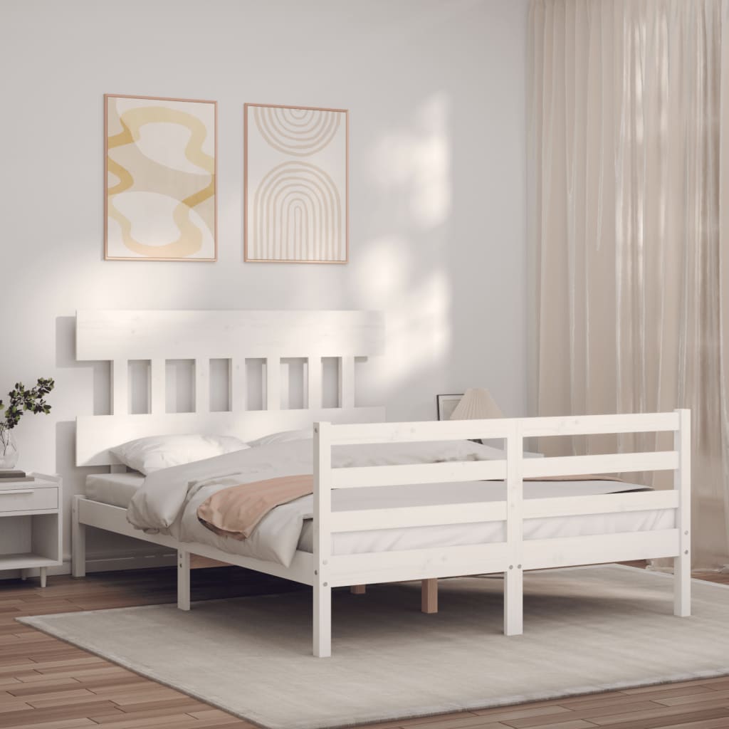 vidaXL Posteľný rám s čelom biely 140x200 cm masívne drevo