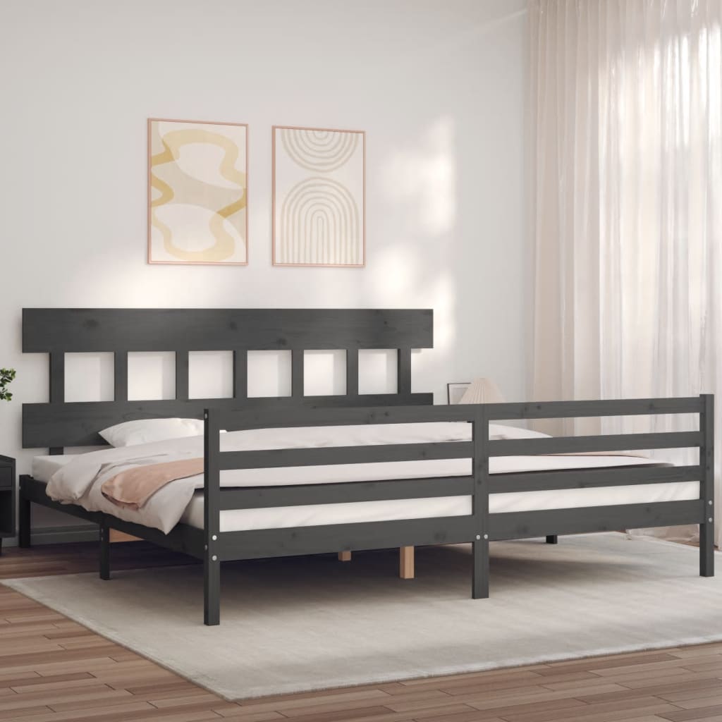 vidaXL Posteľný rám s čelom sivý 200x200 cm masívne drevo