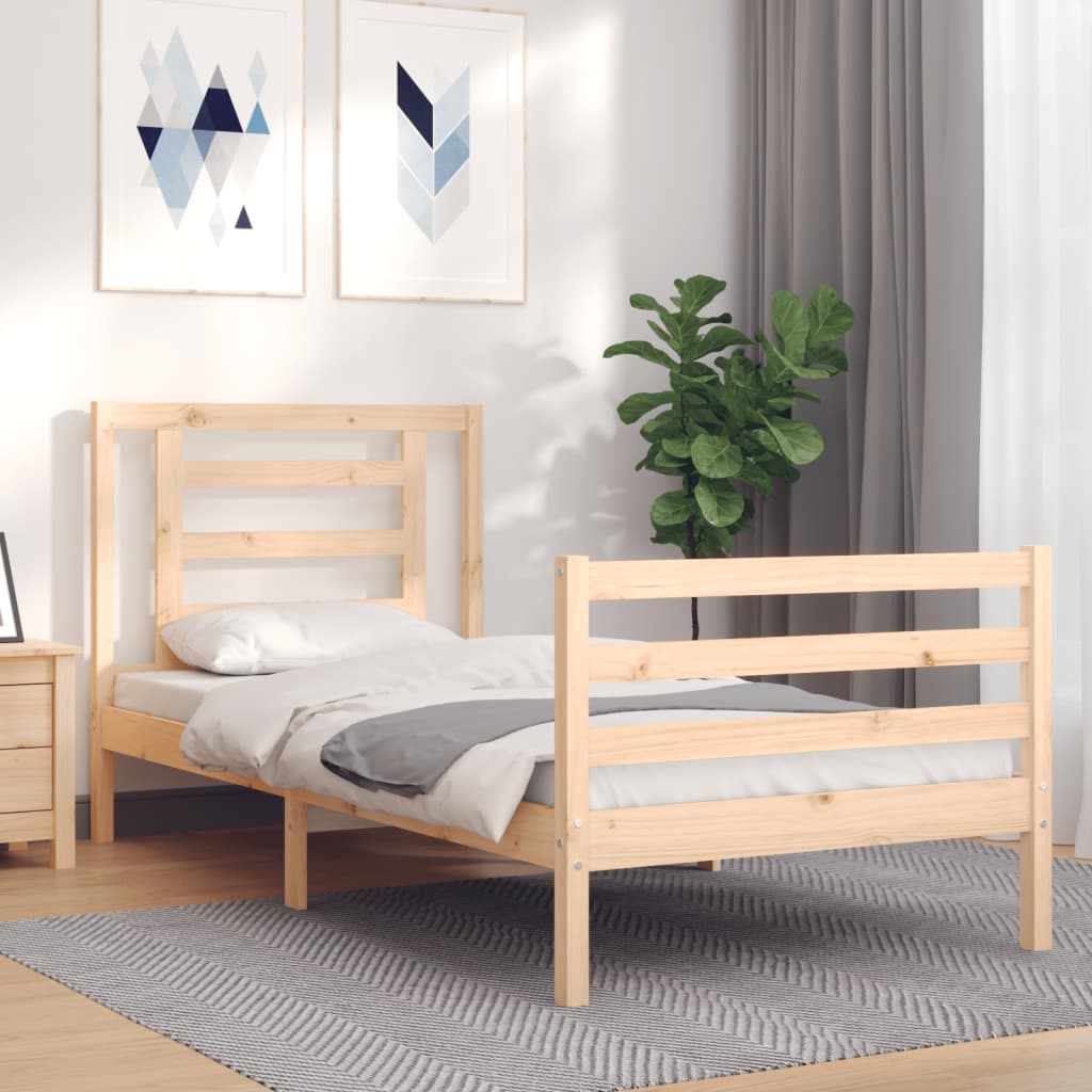vidaXL Posteľný rám s čelom 90x200 cm masívne drevo